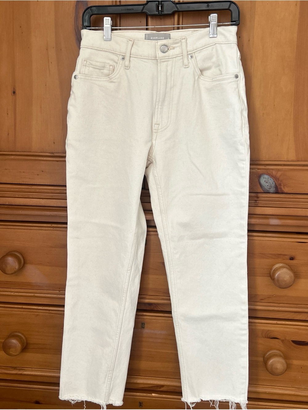 Everlane Women's Off White The Original Cheeky High Rise Frayed Ankle Jeans Sz26